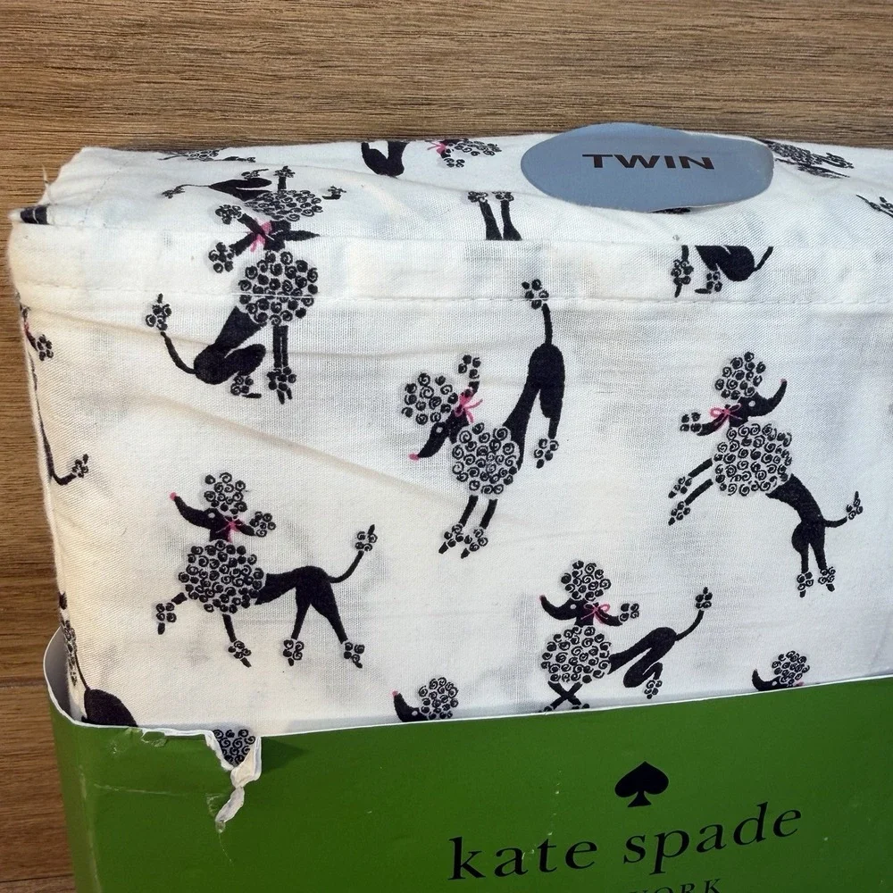Kate Spade New York 3 Piece Twin XL Sheet Set Dancing Poodles Dog Cotton New
